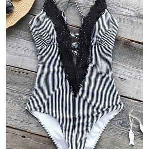 NEVER WORN! Striped black & white one piece
